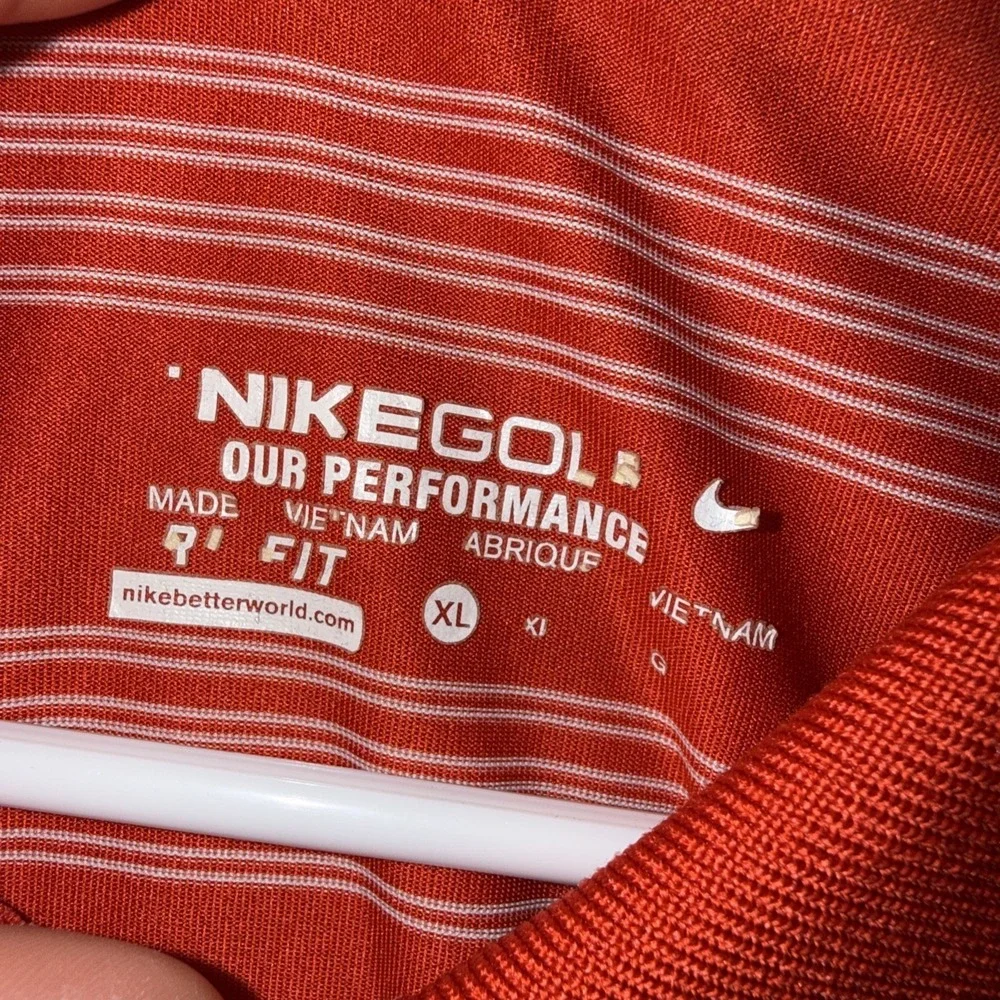 Nike Golf‎ Polo Mens XL Orange White Stripe Dri-Fit Tour Performance Swoosh Logo